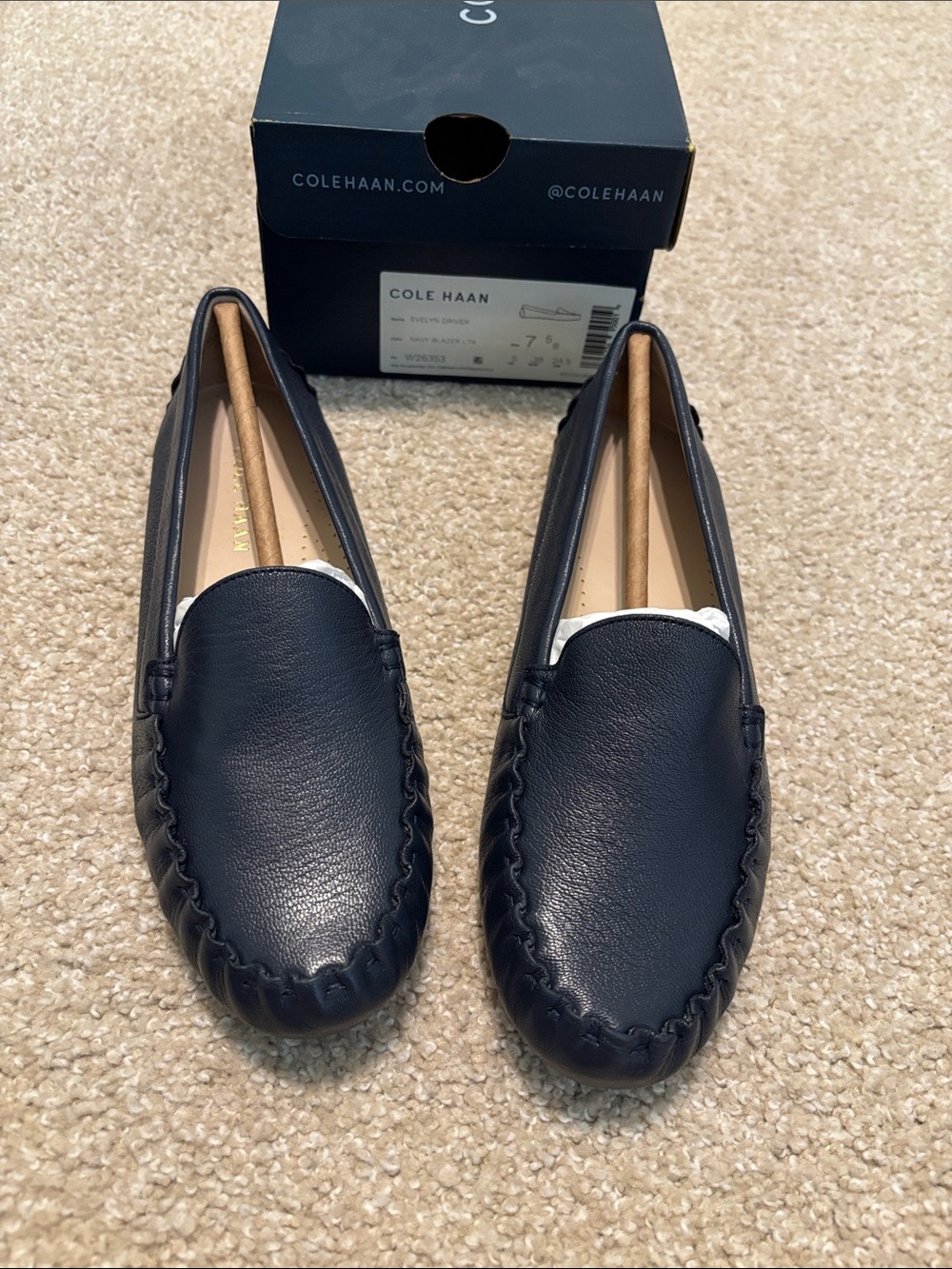 Cole Haan Evelyn Driver Navy Leather Women’s Loafers New